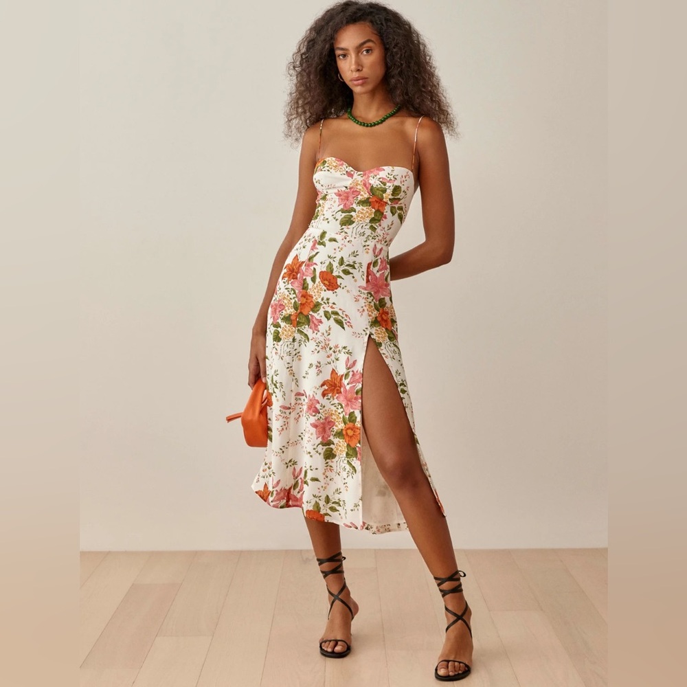 Reformation White Floral Midi Dress